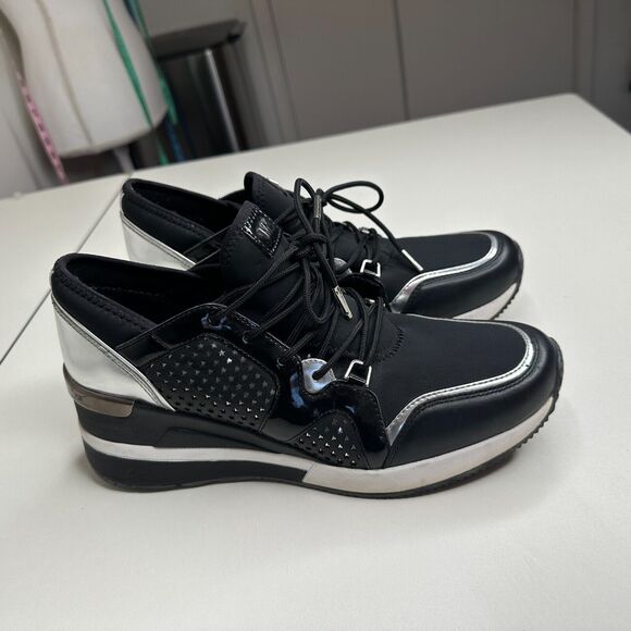 Michael Kors Black Scout Trainer Scuba Leather Wedge Sneaker Star Design 9 - Picture 8 of 16